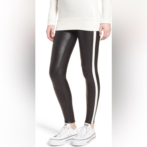 Spanx - Faux Leather Stripe Legging in Very Black/White size Large - Picture 5 of 10